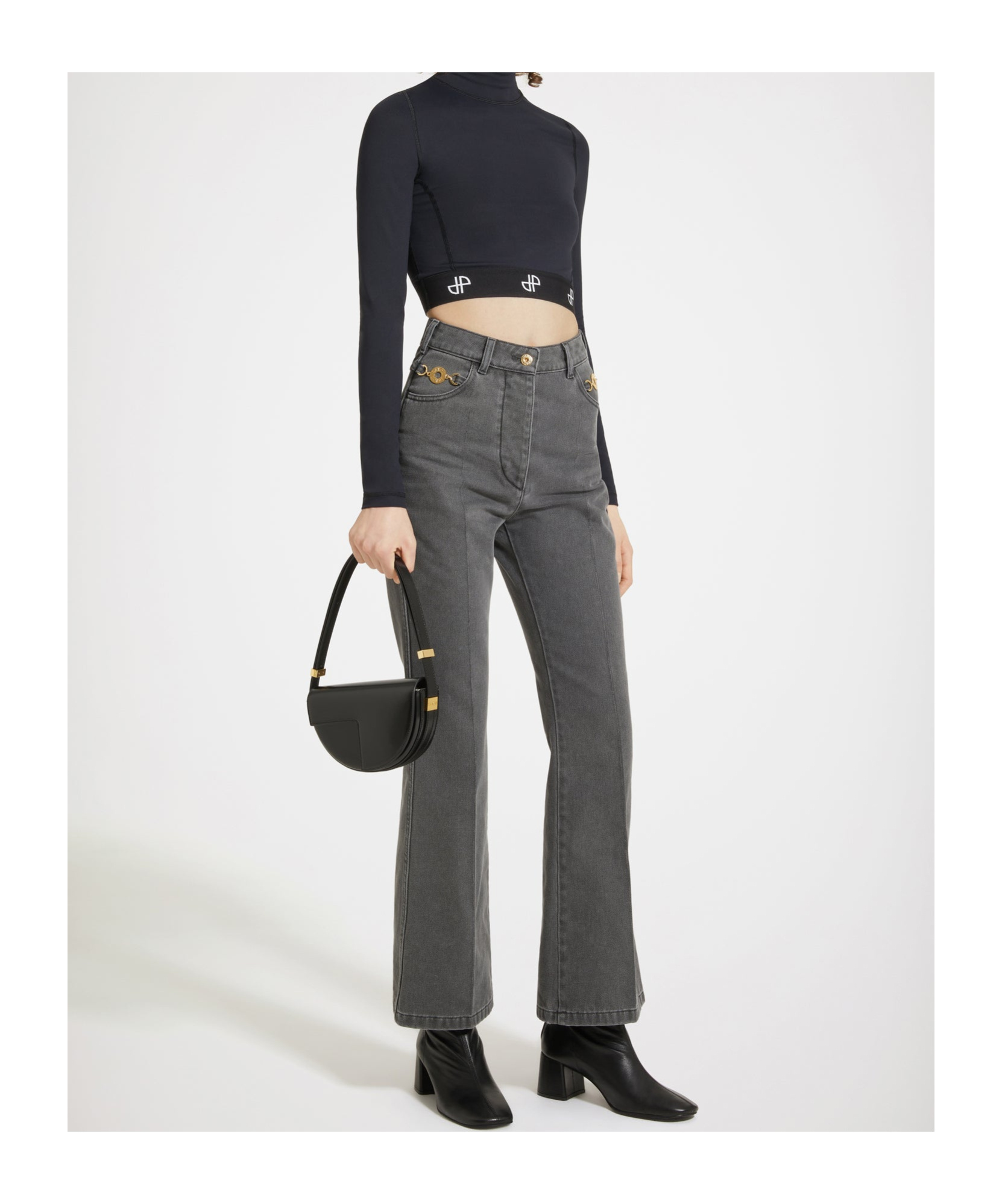 Patou Flared Trousers In Organic Cotton Denim In Gray