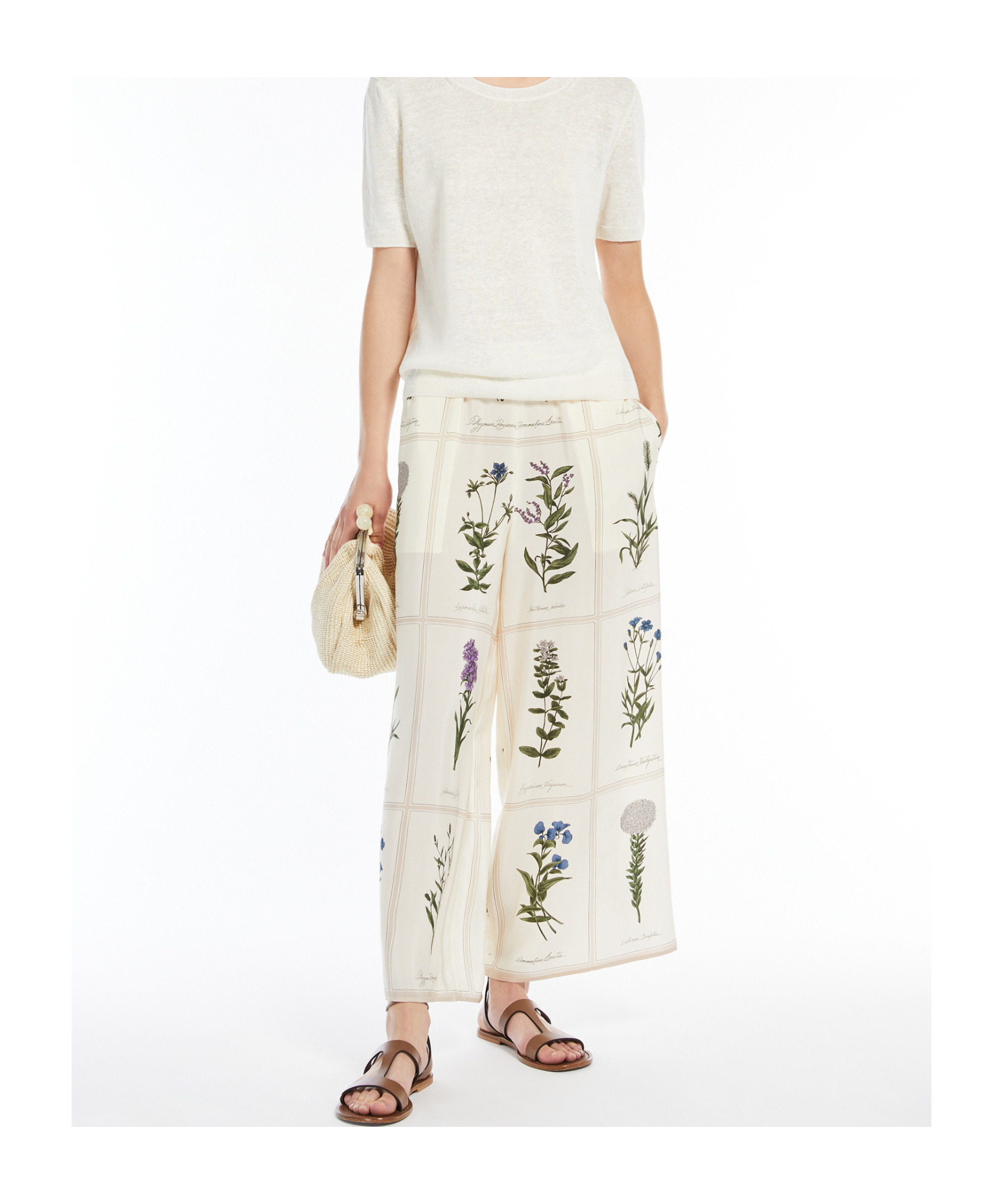Weekend Max Mara Printed Silk Lory Wide-leg Pant In White