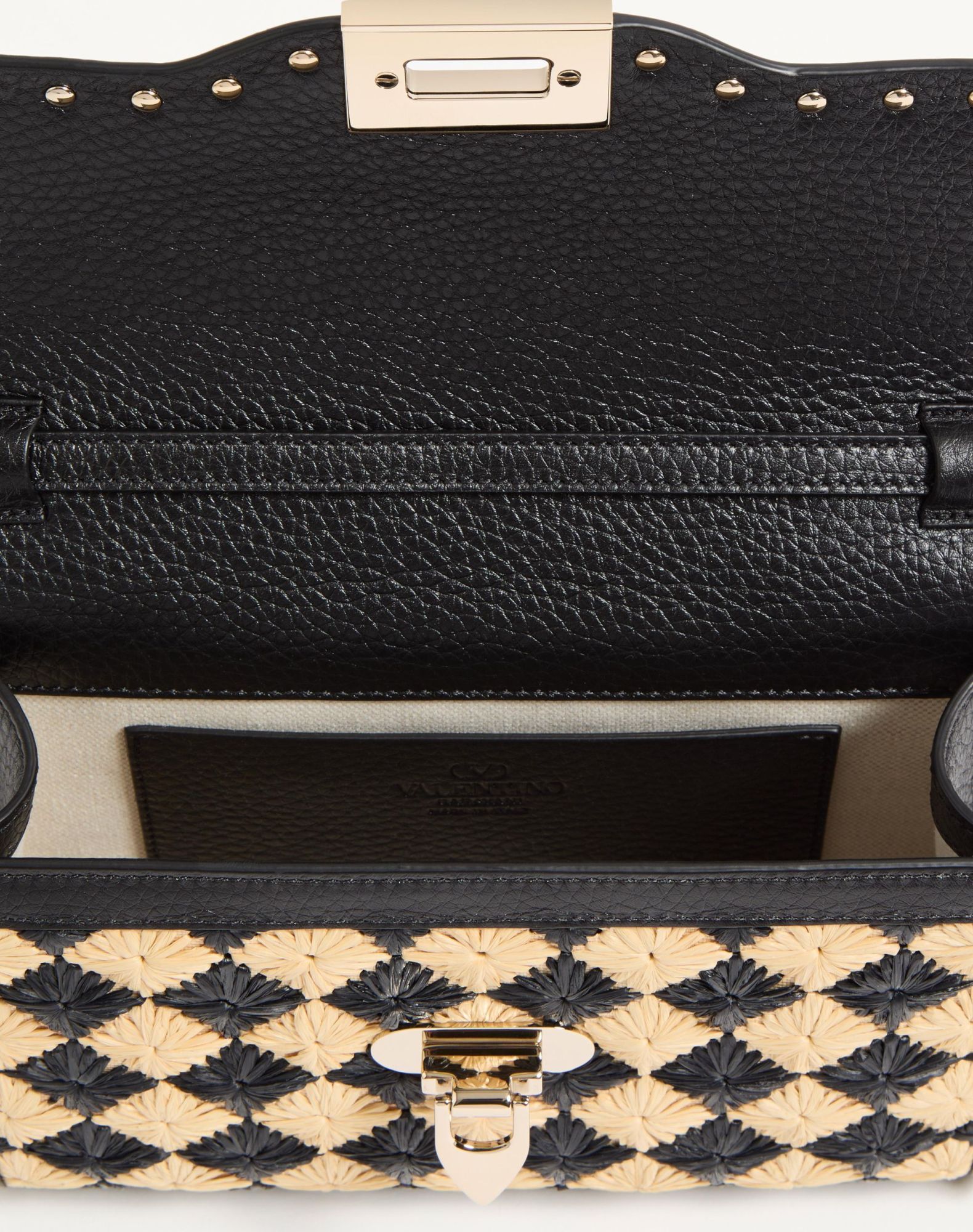 Valentino Rockstud Embroidery Synthetic Lafite Small Shoulder Bag In Nude