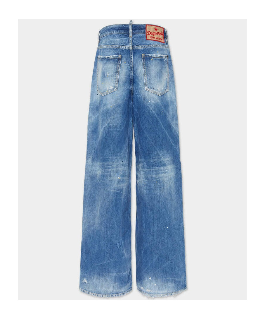 Dsquared2 Low Rise Wide Denim Jeans For Travelers In Light Blue