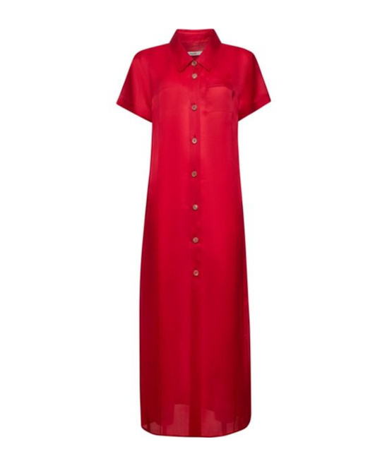 Khaite Effy Silk And Cotton-blend Organza Midi Shirt Dress In Red