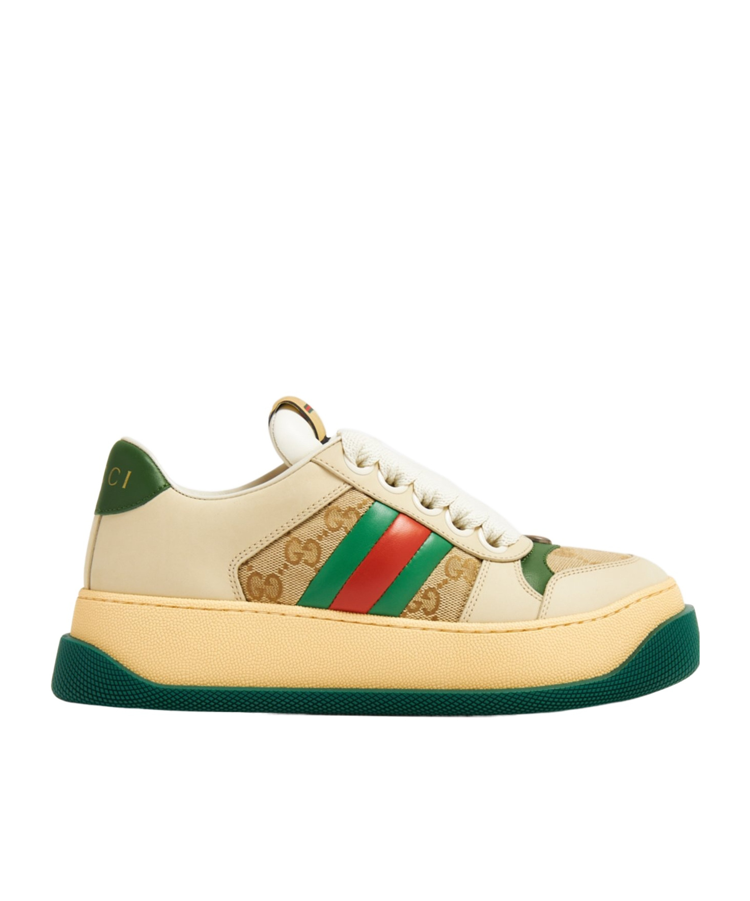 Gucci Screener Embellished Canvas-trimmed Distressed Leather Sneakers In Nude
