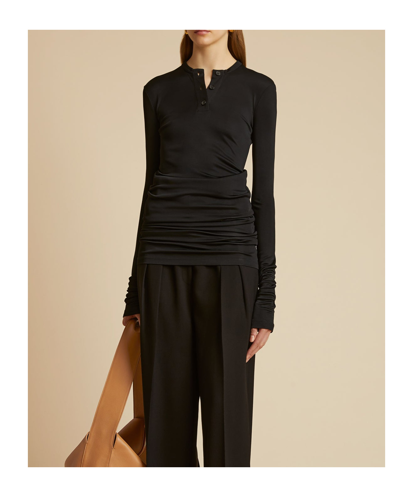 Khaite Long-sleeved Button T-shirt In Black