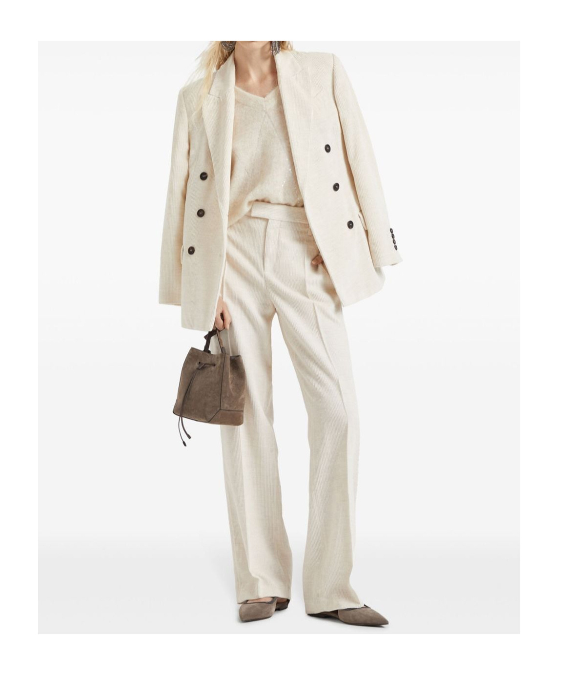 Brunello Cucinelli Ribbed Blazer Structured Shoulders In White