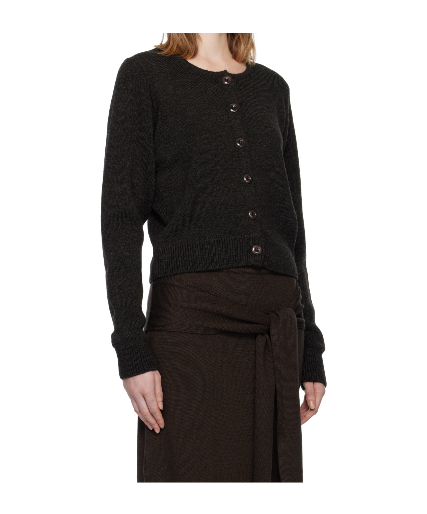 Lemaire Crew Neck Knitwear Long Sleeve Ribbed Style In Brown