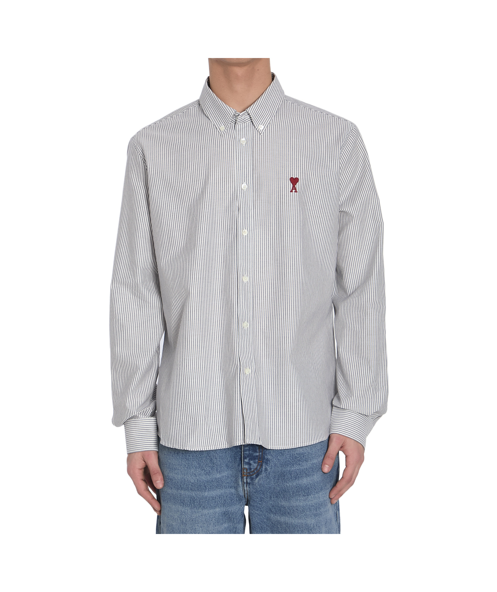 Ami Alexandre Mattiussi Long-sleeved Heart-shaped Shirt In Gray