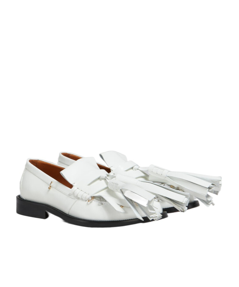 Shop Marni White Leather Bambi Loafer With Maxi Tassels