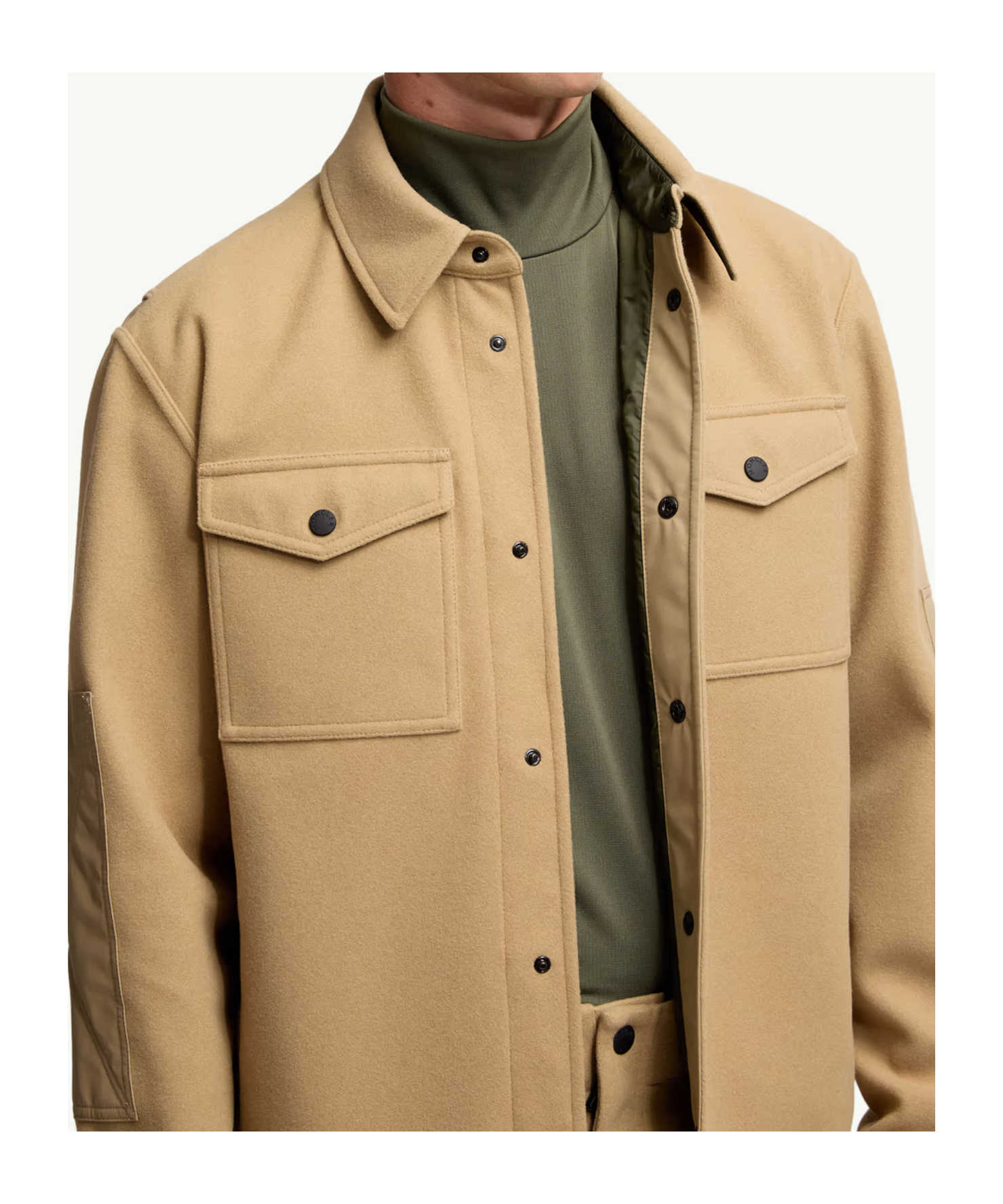 Moncler Brushed Jersey Snap-front Overshirt In Brown