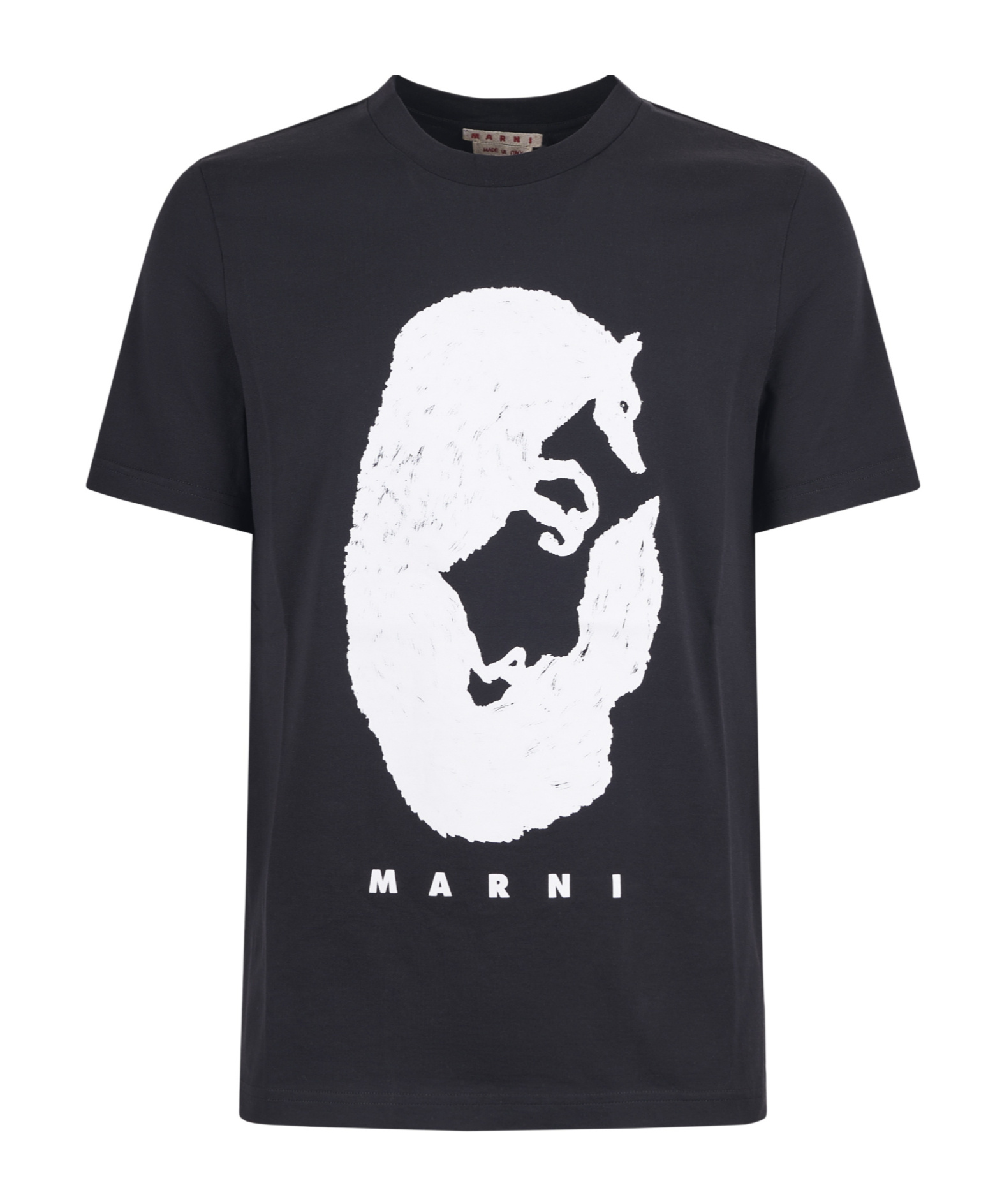 Marni Classic Black Cotton T-shirt With Unique Graphic Design In Black