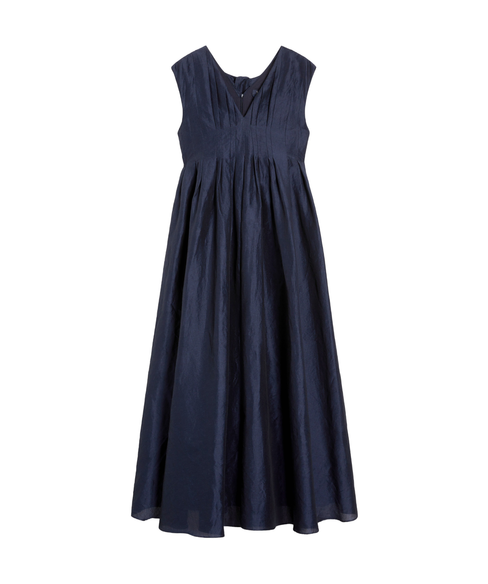 Max Mara Pleated Cotton And Ramie Dress In Navy