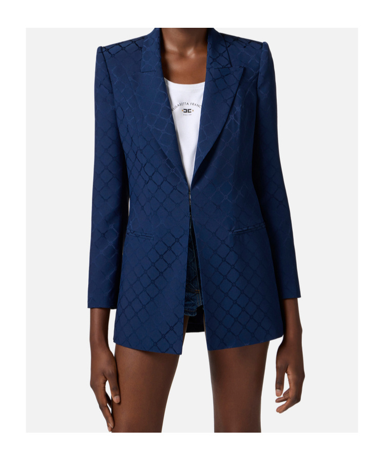 Elisabetta Franchi Satin-blazer Aus Diamant-jacquard In Blue