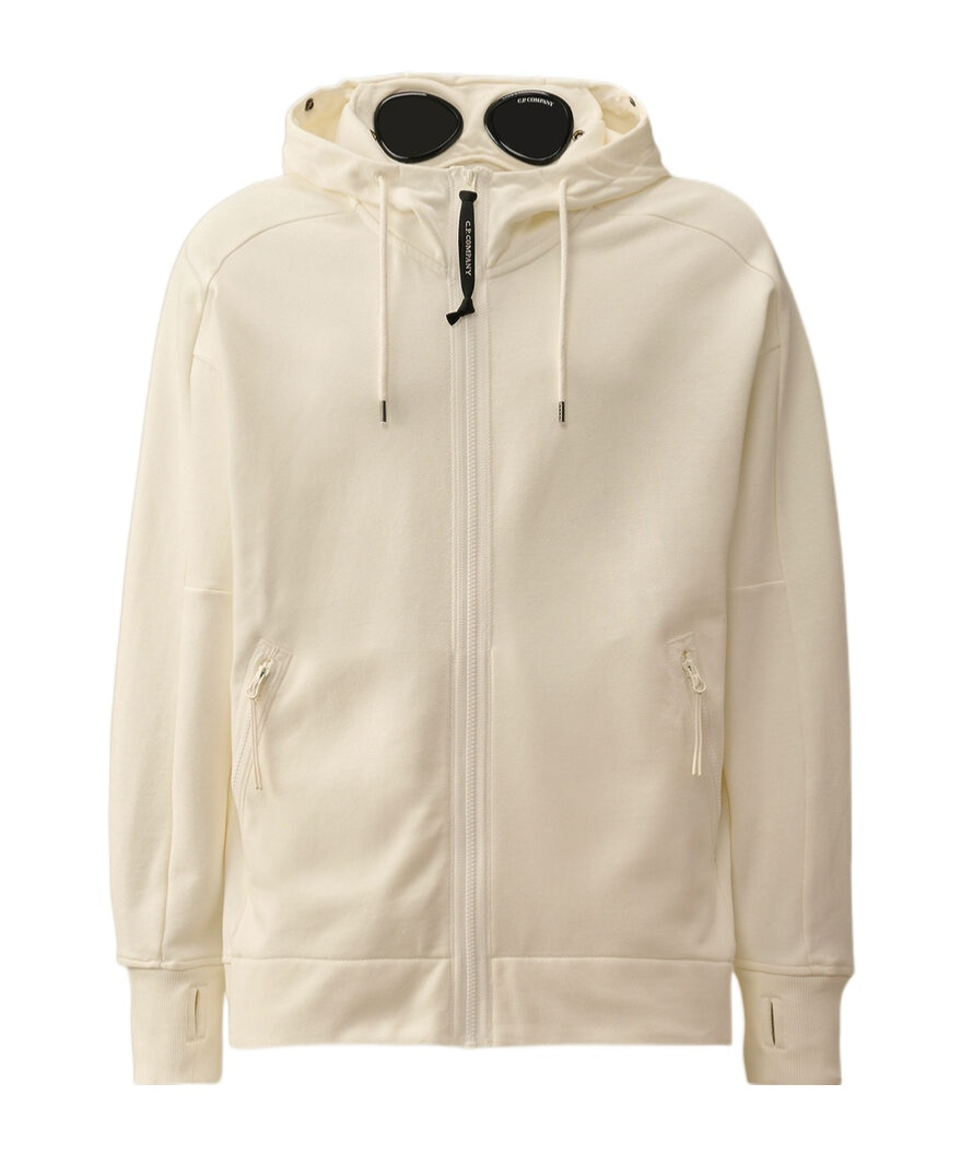 C.p. Company Diagonal Raised Fleece Goggle Hooded Sweatshirt In Neutral
