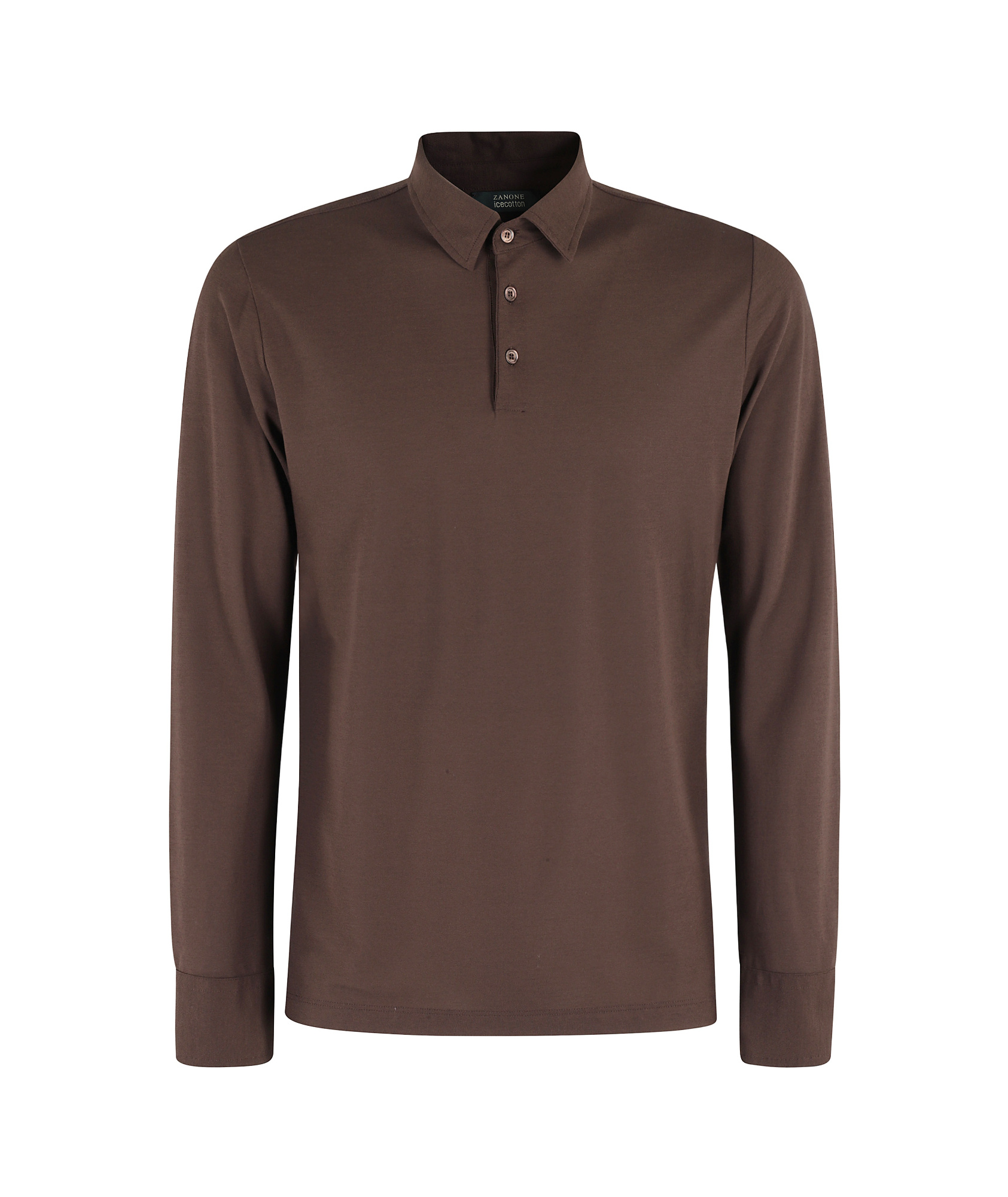 Zanone Brown Ice Cotton Long-sleeved Polo With Classic Collar In Brown
