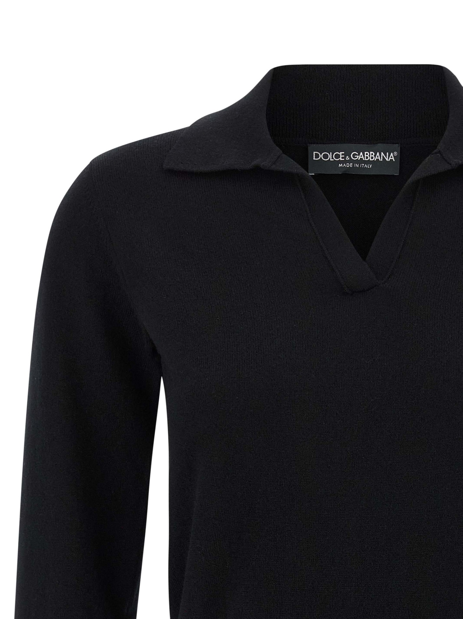 Dolce & Gabbana Polo-style Cashmere Sweater With V-neck In Black