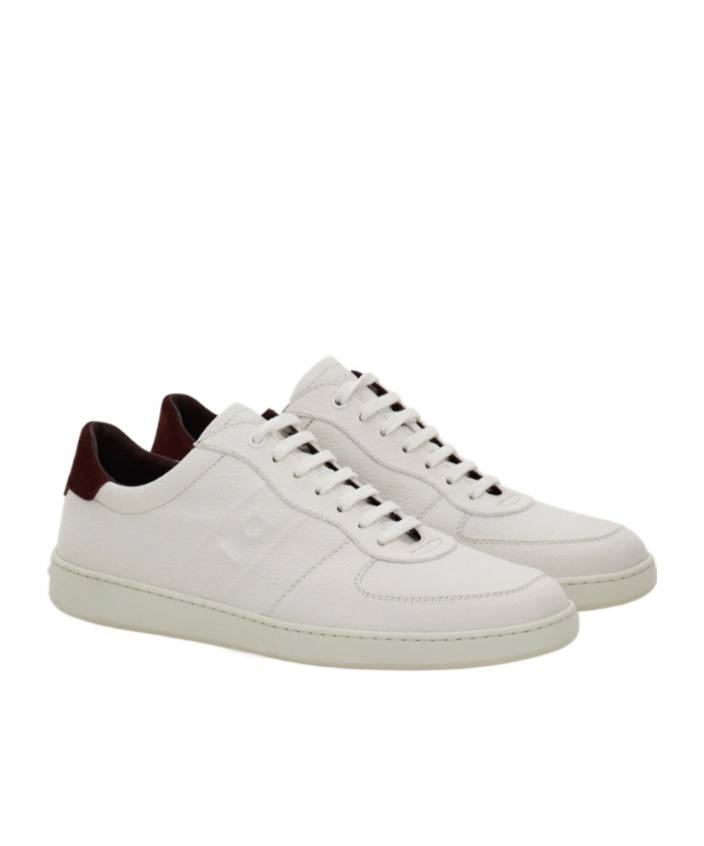 Ferragamo Men White Leather Adam Low-top Sneakers In White
