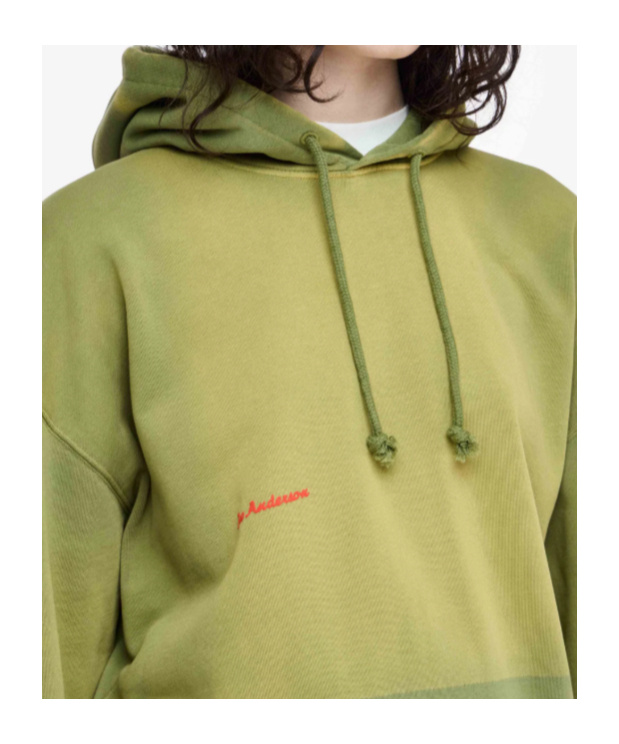 Jw Anderson Aged Logo Hoodie Featuring Drawstring Hood In Green