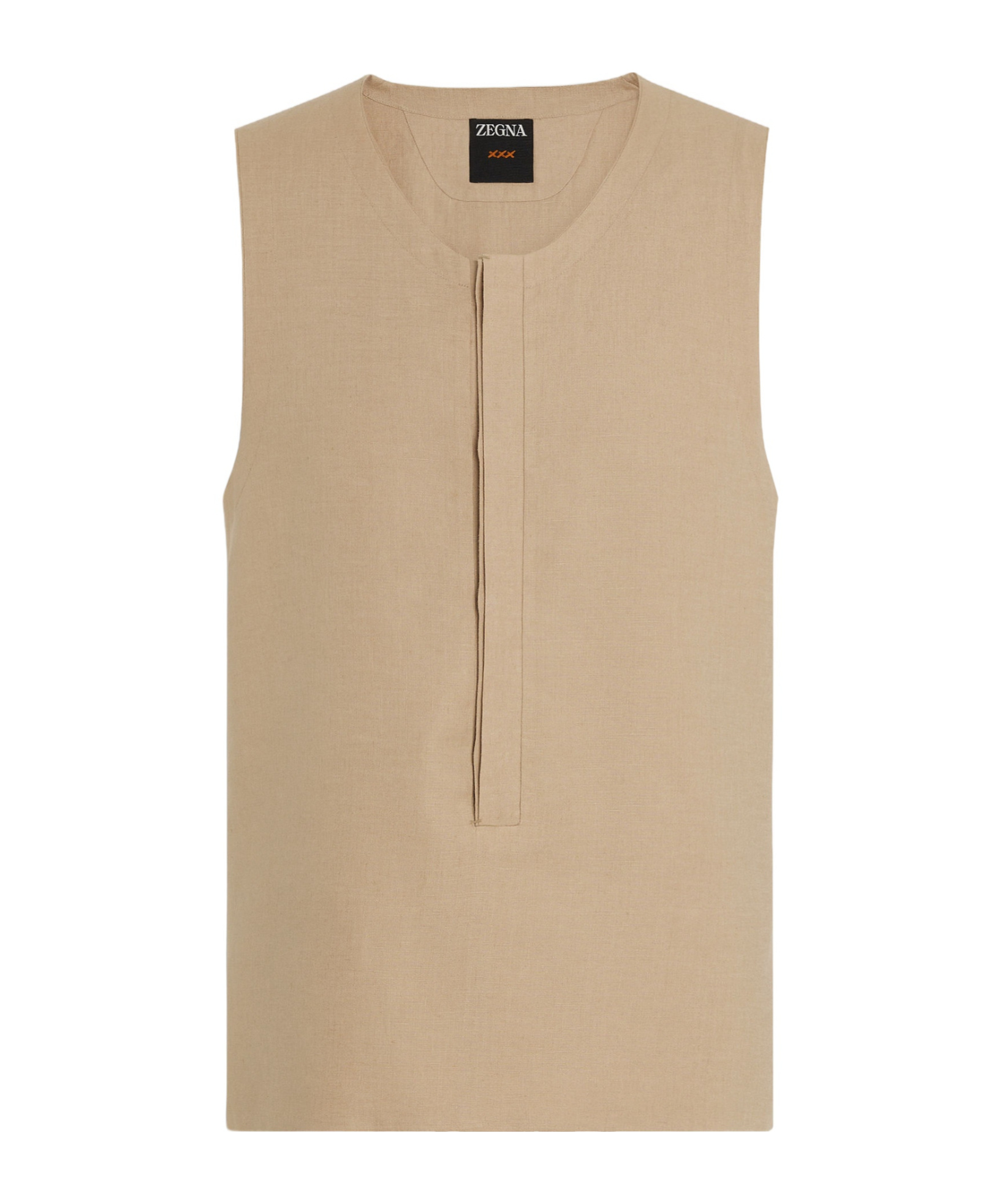 Zegna Light Taupe Oasi Lino Tank Shirt In Brown