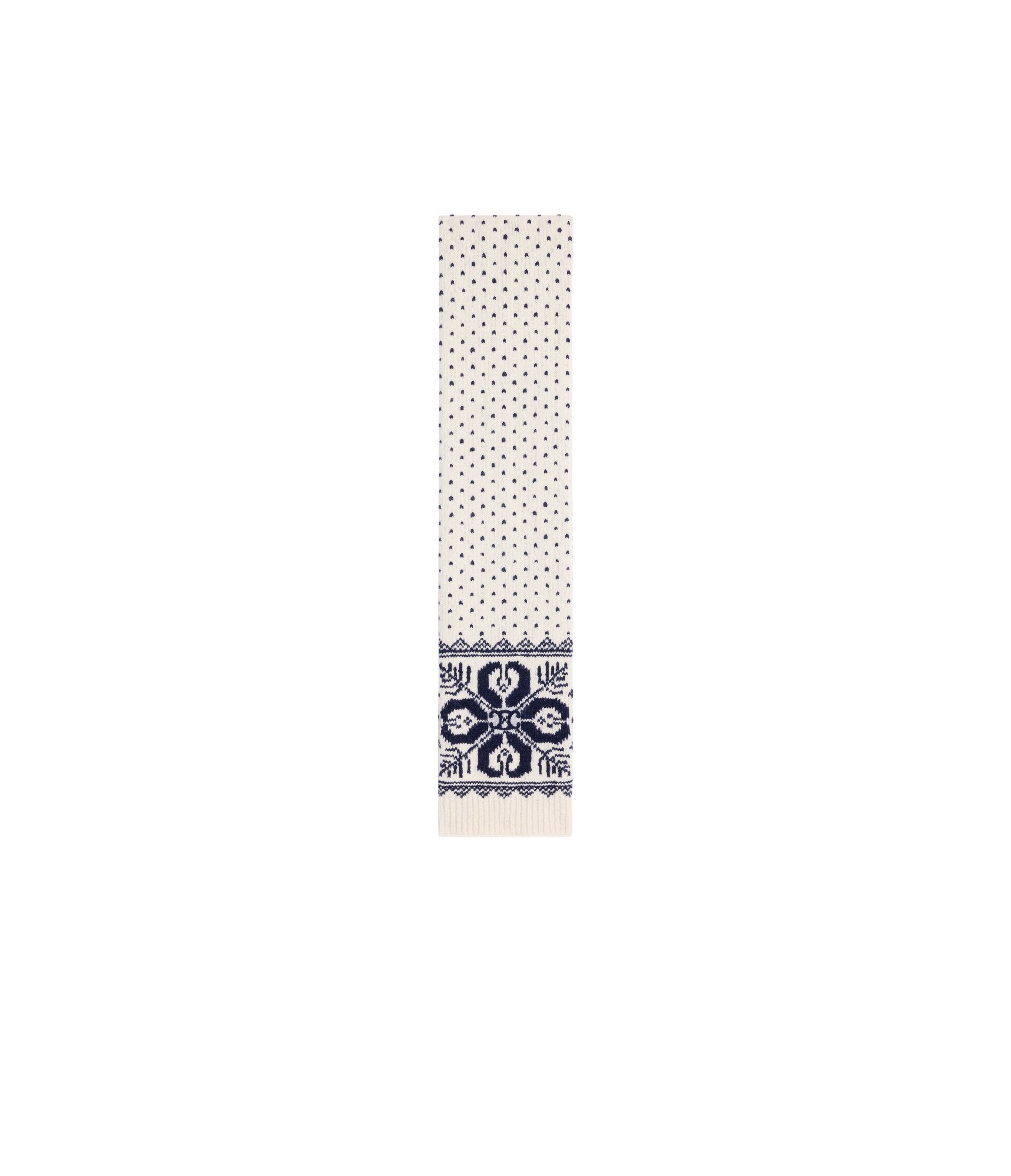 Celine Pattern Wool Scarf In White