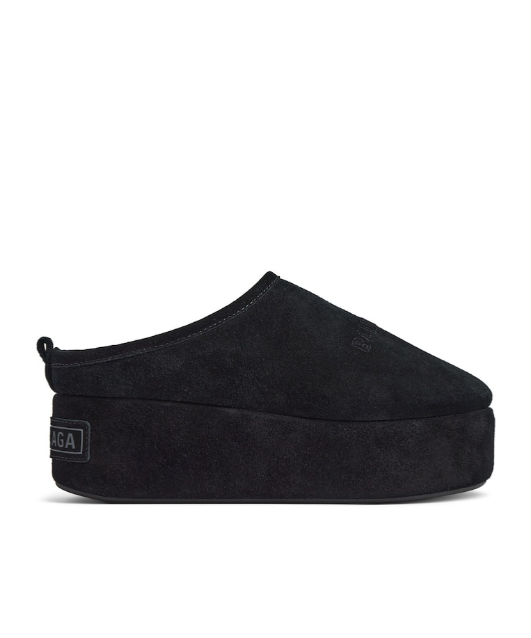 Balenciaga Suede Mules With Rounded Toe And Elevated Platform Sole In Black