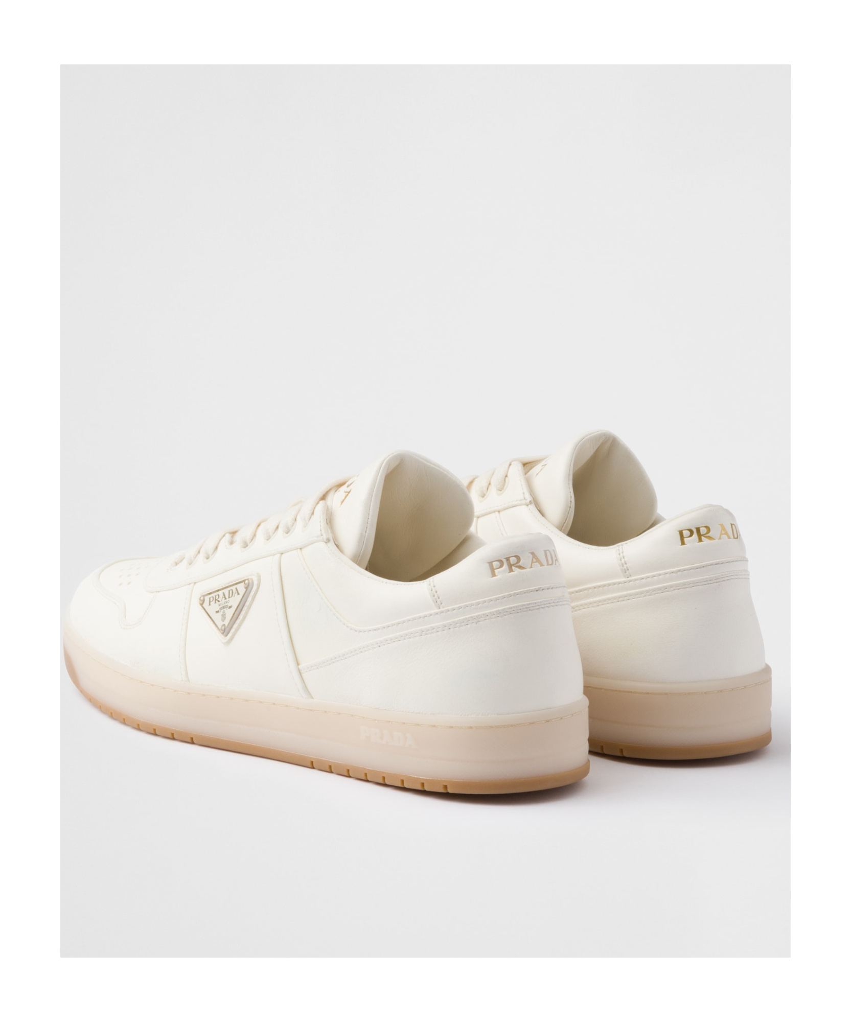Prada Ivory Leather Lace-up Sneakers In Nude