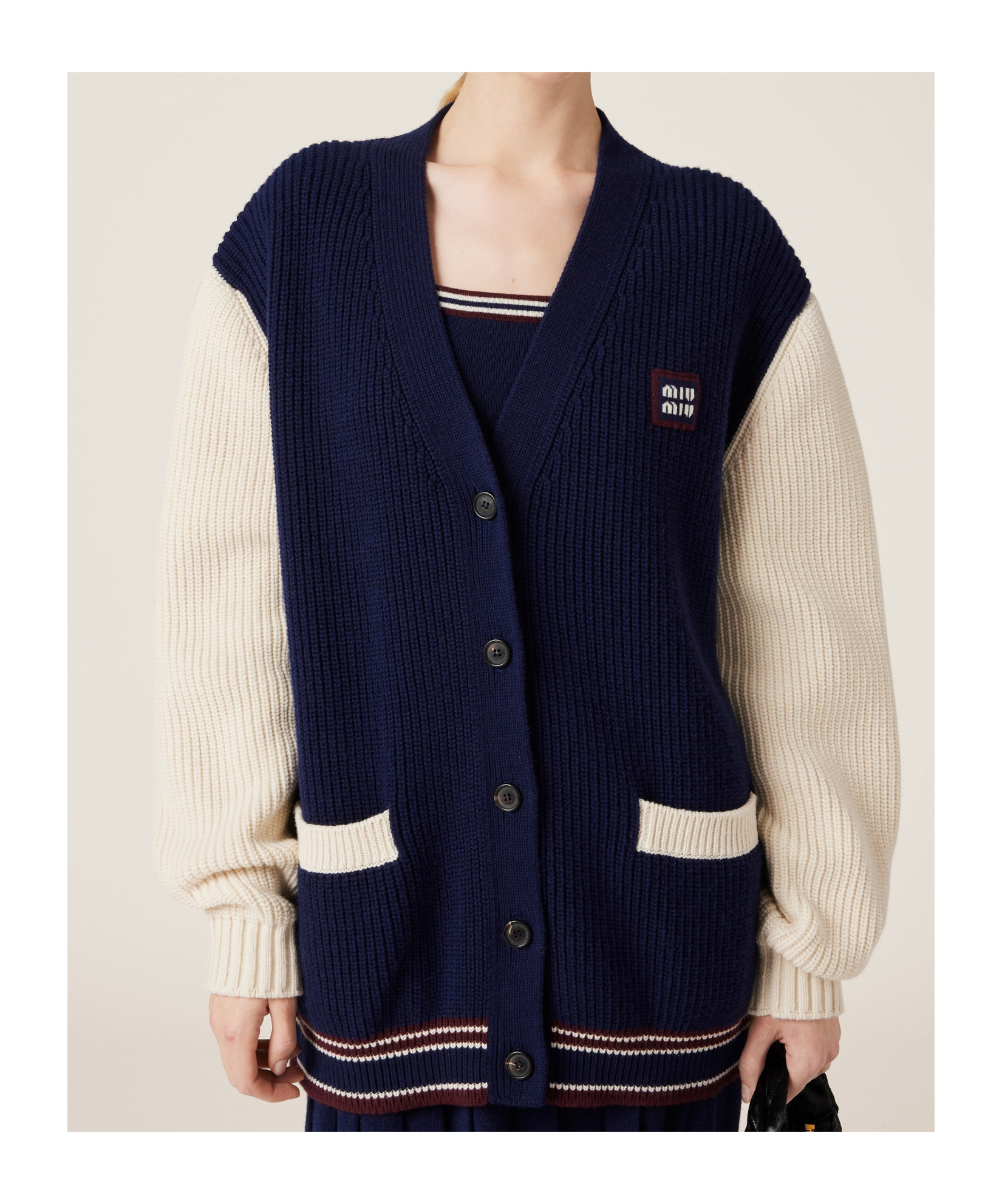 Miu Miu Ribbed-knit Cardigan In Black