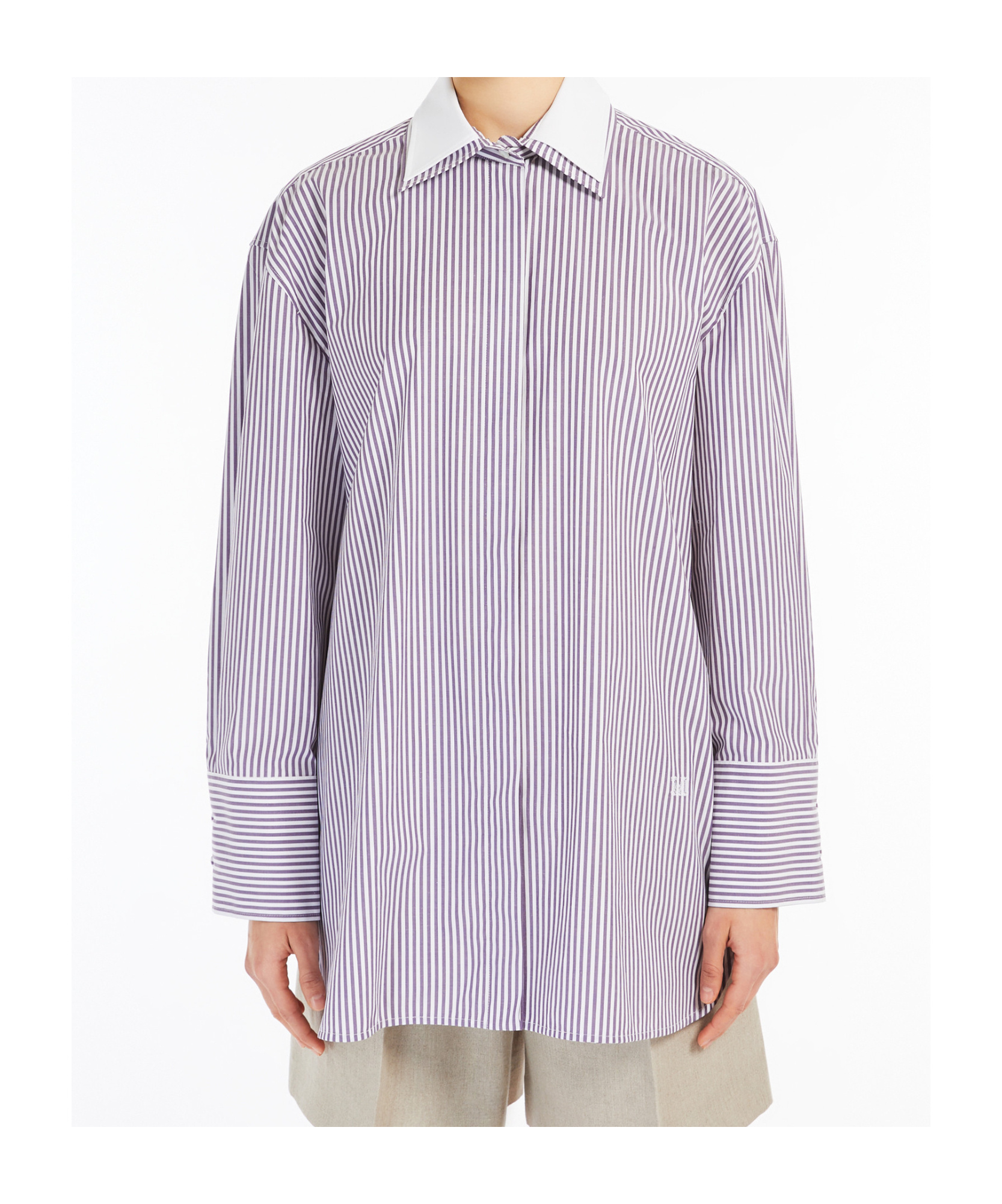 Max Mara Tubinga Stripe Stretch Cotton Button-up Shirt In Purple