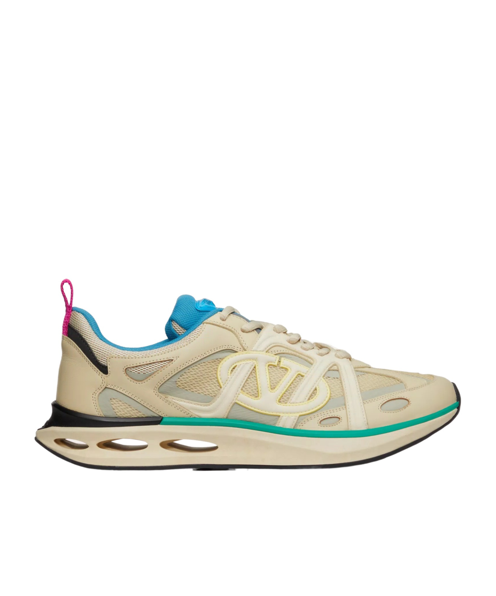 Valentino Garavani Multicolor Leather And Fabric Vlogo Easyjog Sneakers In Nude