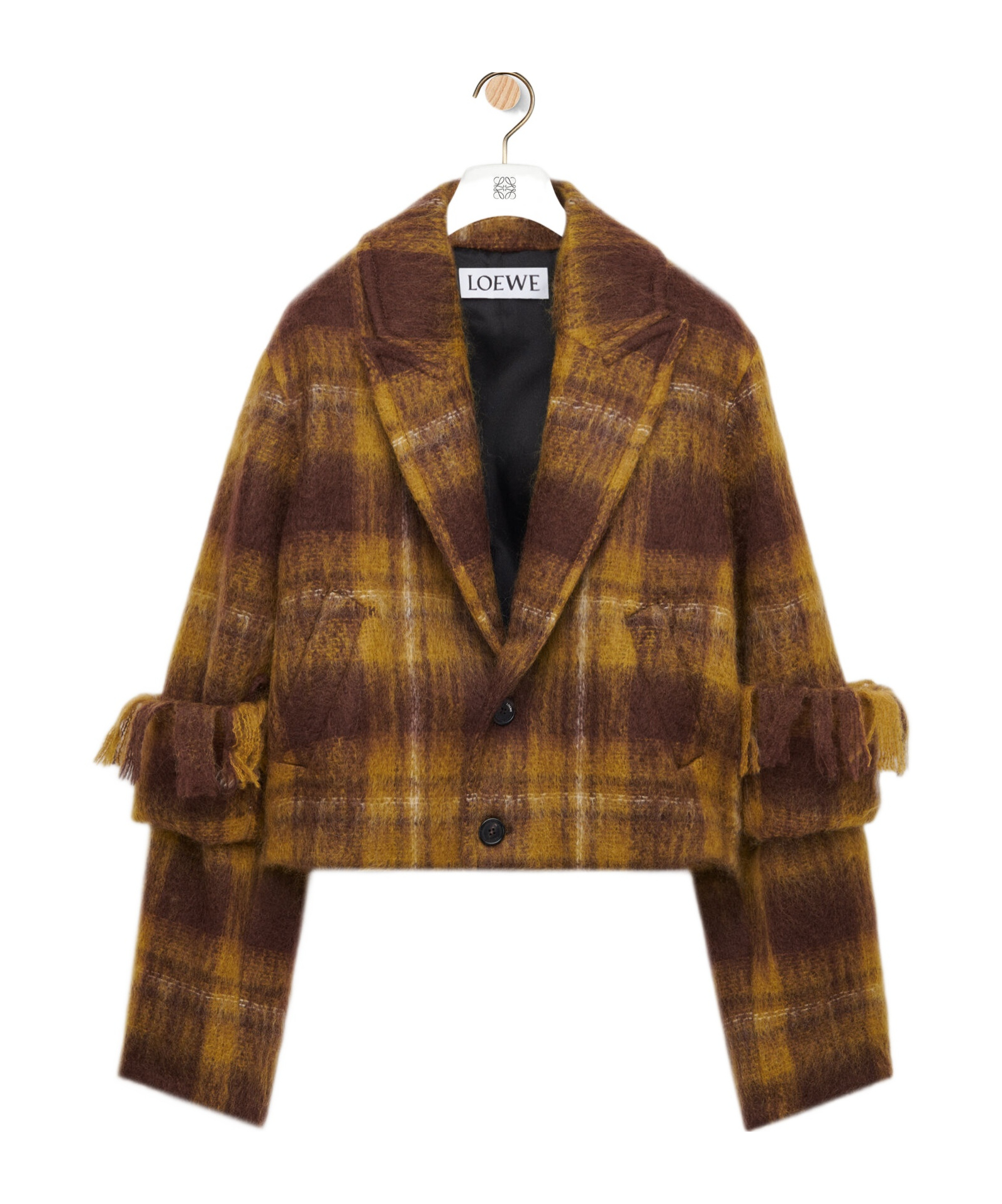 Loewe Scarf-detailed Checked Mohair And Wool-blend Jacket In Brown