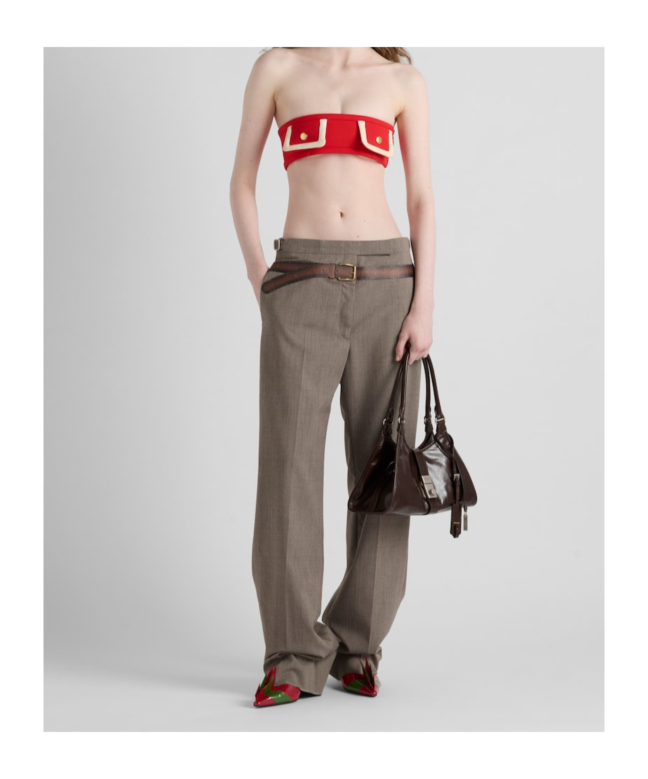 Prada Wool Pants With Printed Belt In Muddy Gray