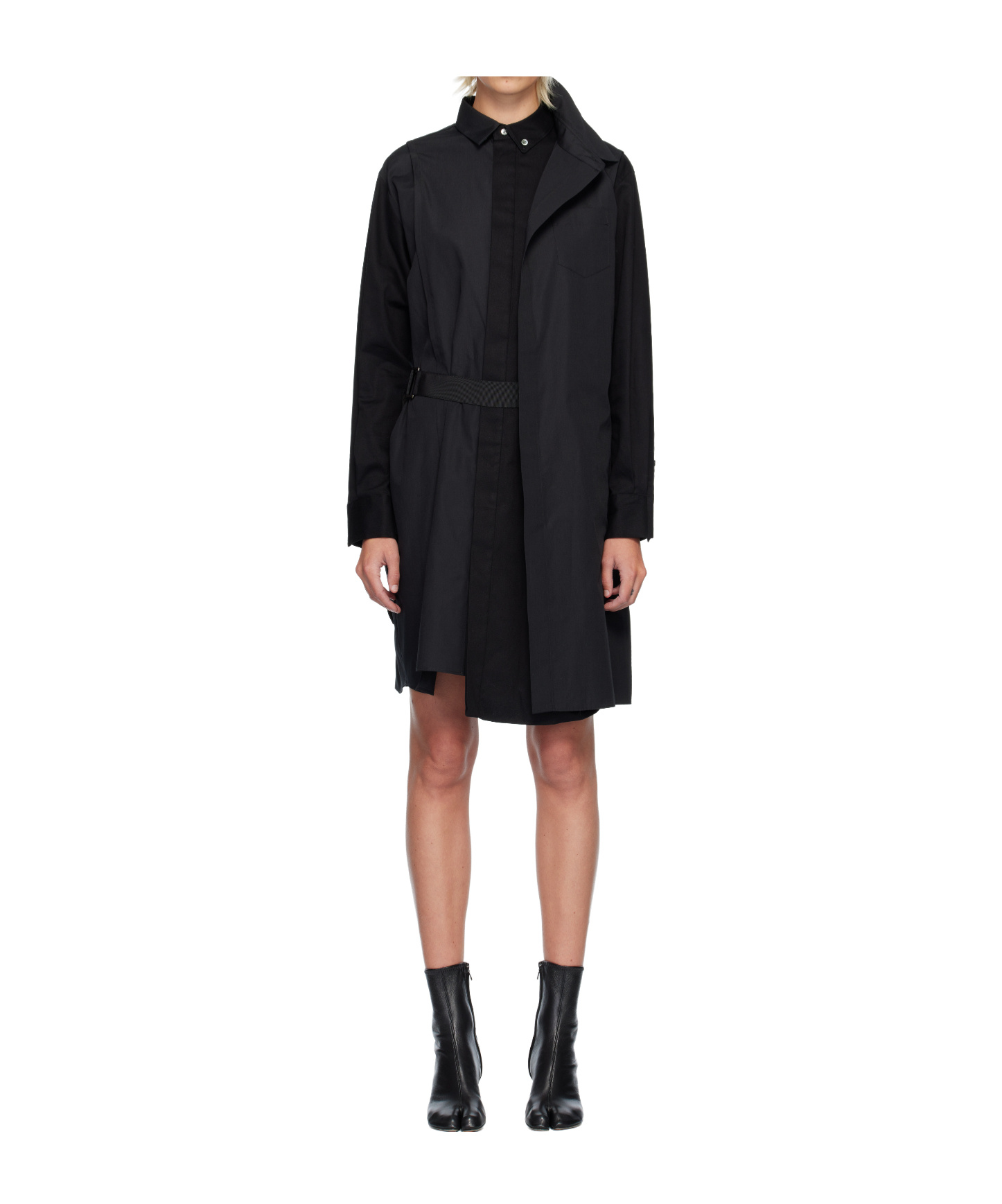 Sacai Poplin Midi Dress In Black