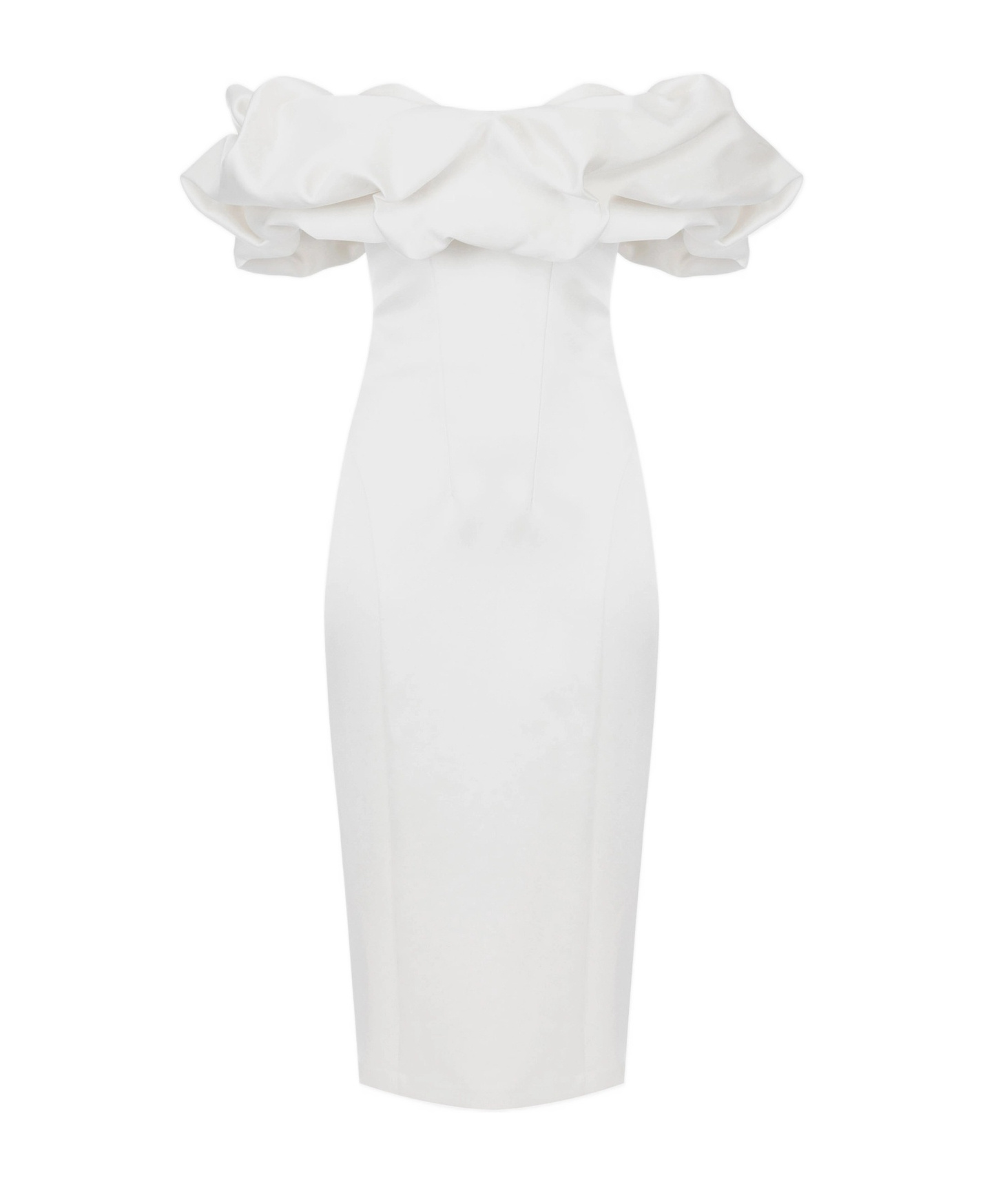 Elisabetta Franchi Dress In Duchess Satin With 3d Neckline In White