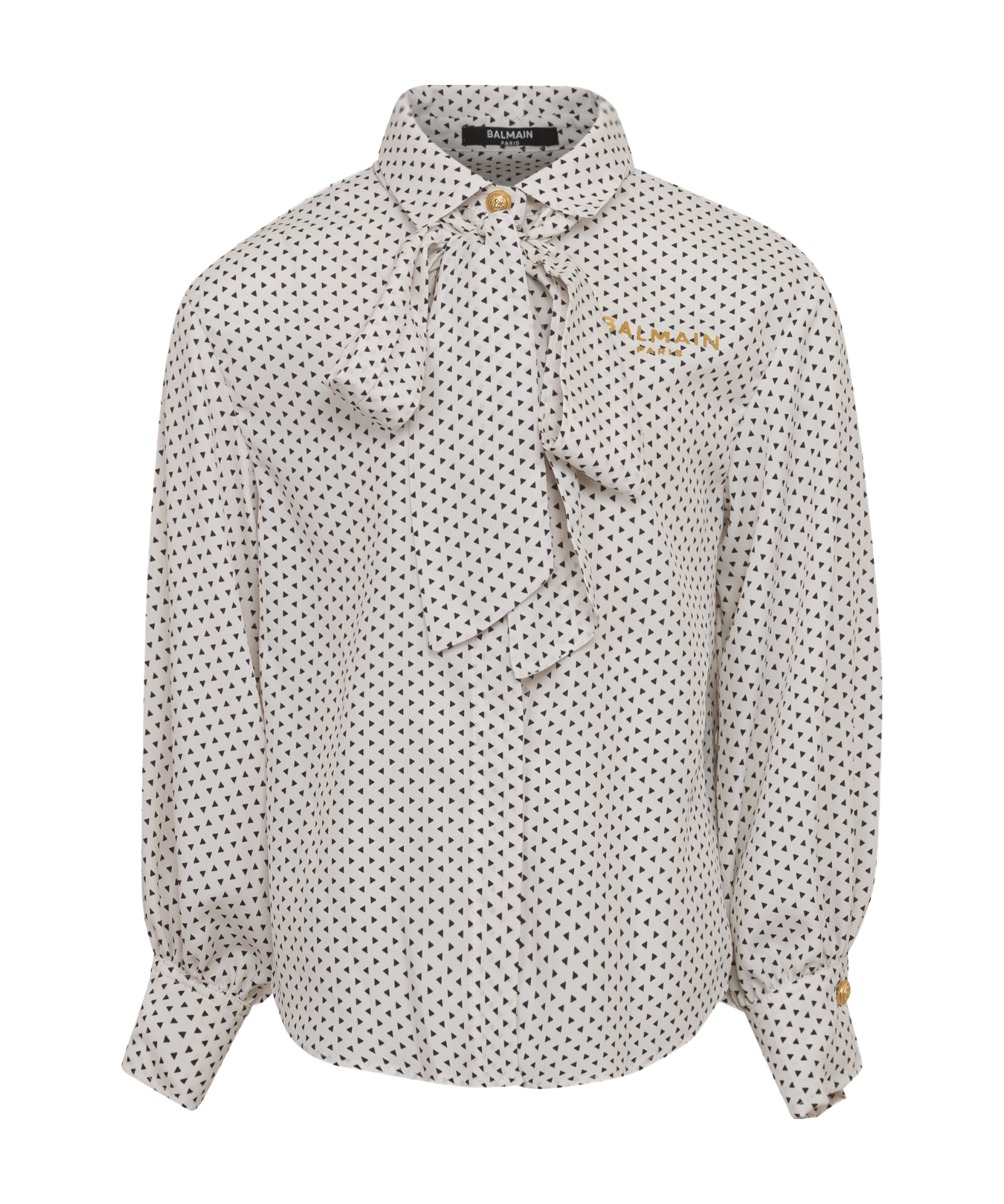 Shop Balmain Geometric-print Crepe Shirt In White