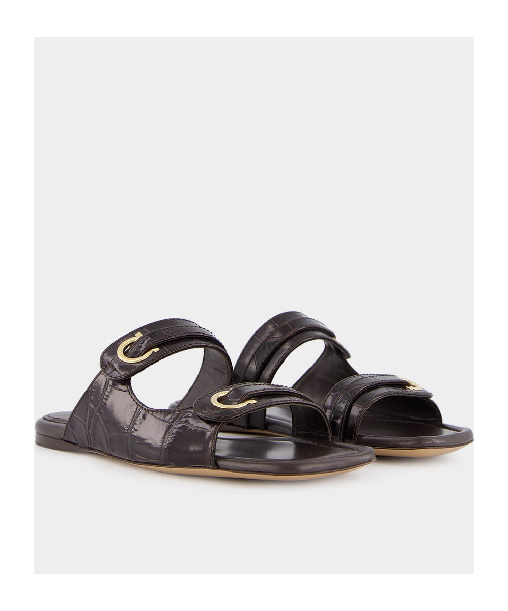 Ferragamo Gancini Decorative Slippers In Black