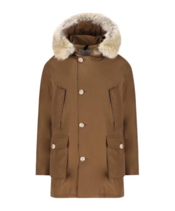 Woolrich Hooded Down Jacket In Brown