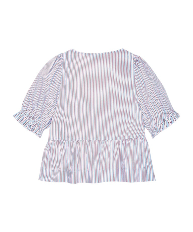 Ganni Yarn Dyed Stripe Blouse Shirts Light Blue In Soft Chambray