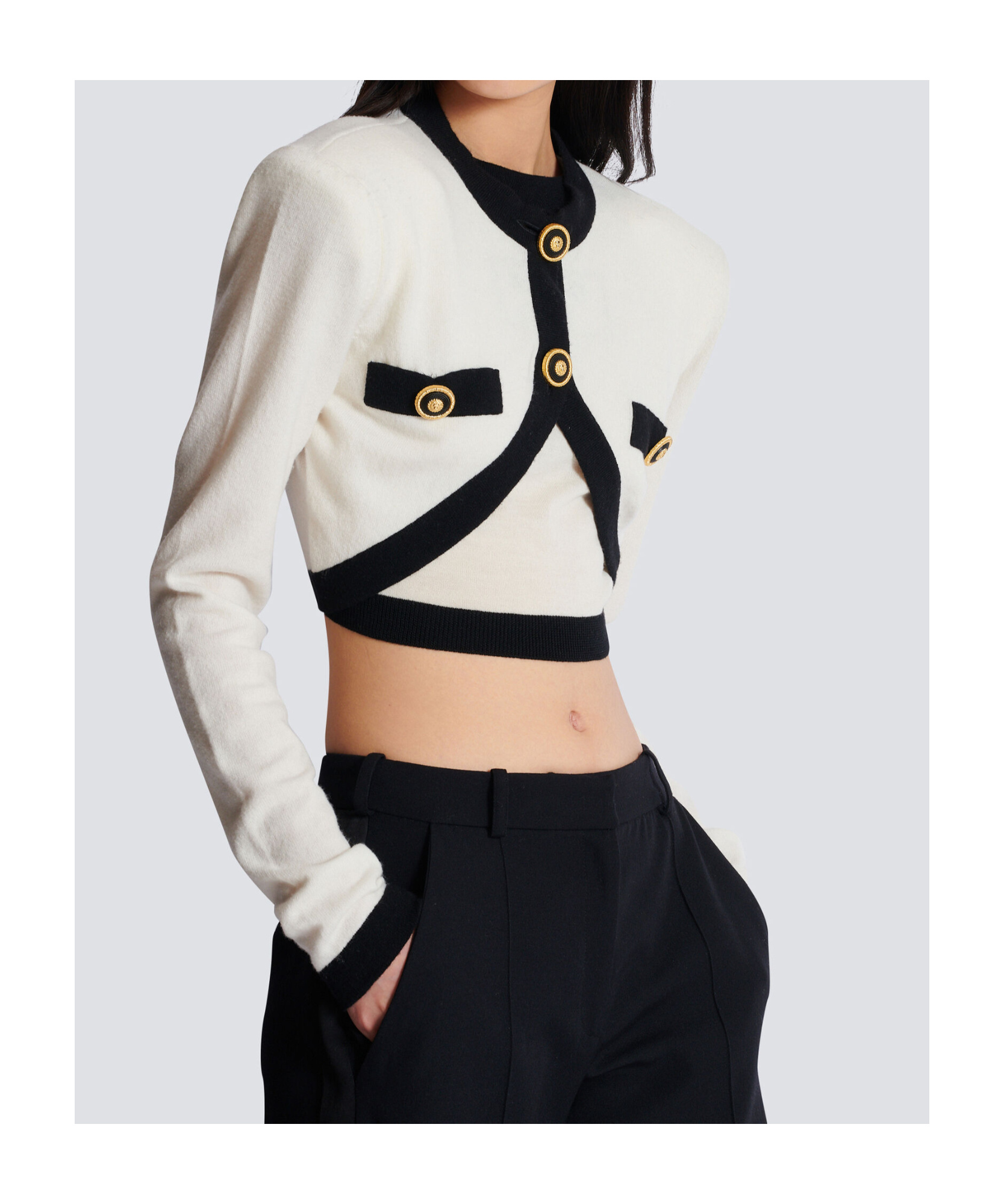 Balmain Cropped Knit Cardigan In White