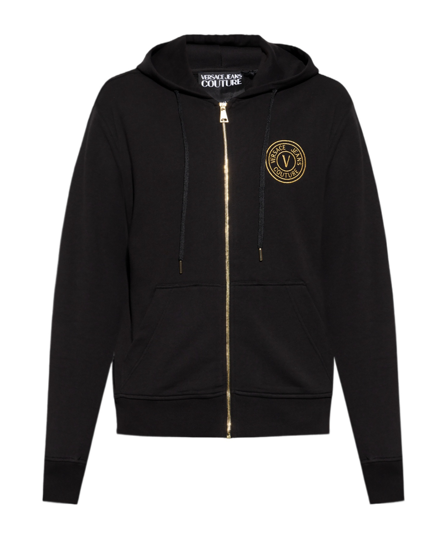 Shop Versace Jeans Logo-embroidered Zip-up Hoodie In Black
