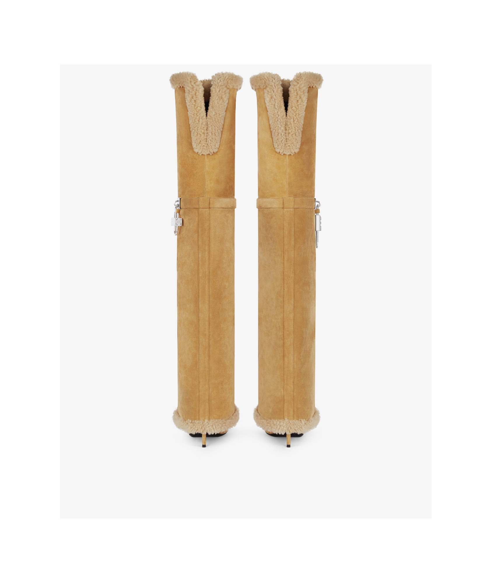 GIVENCHY SHARK LOCK STILETTO BOOTS IN SUEDE AND SHEARLING