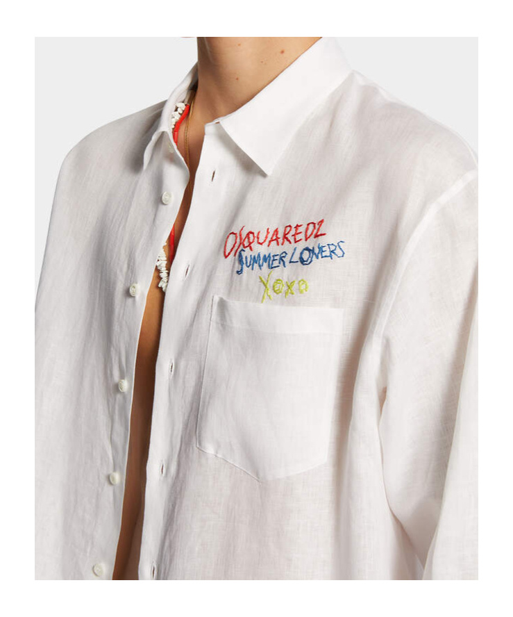 Shop Dsquared2 Summer Lovers Oversized Linen Shirt In White