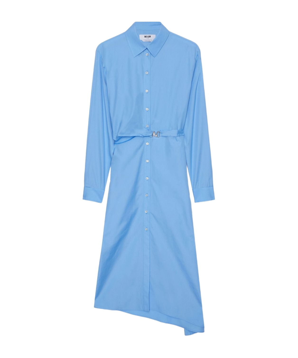 Msgm Belted Asymmetric Hem Dress In Blue