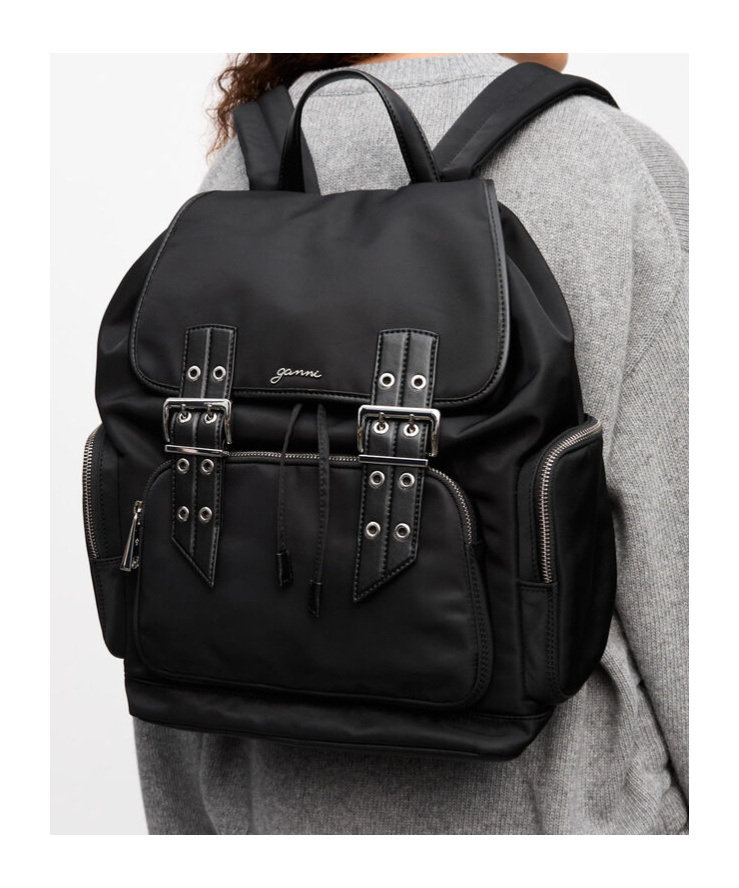 Ganni Bucky Nylon Backpack In Black