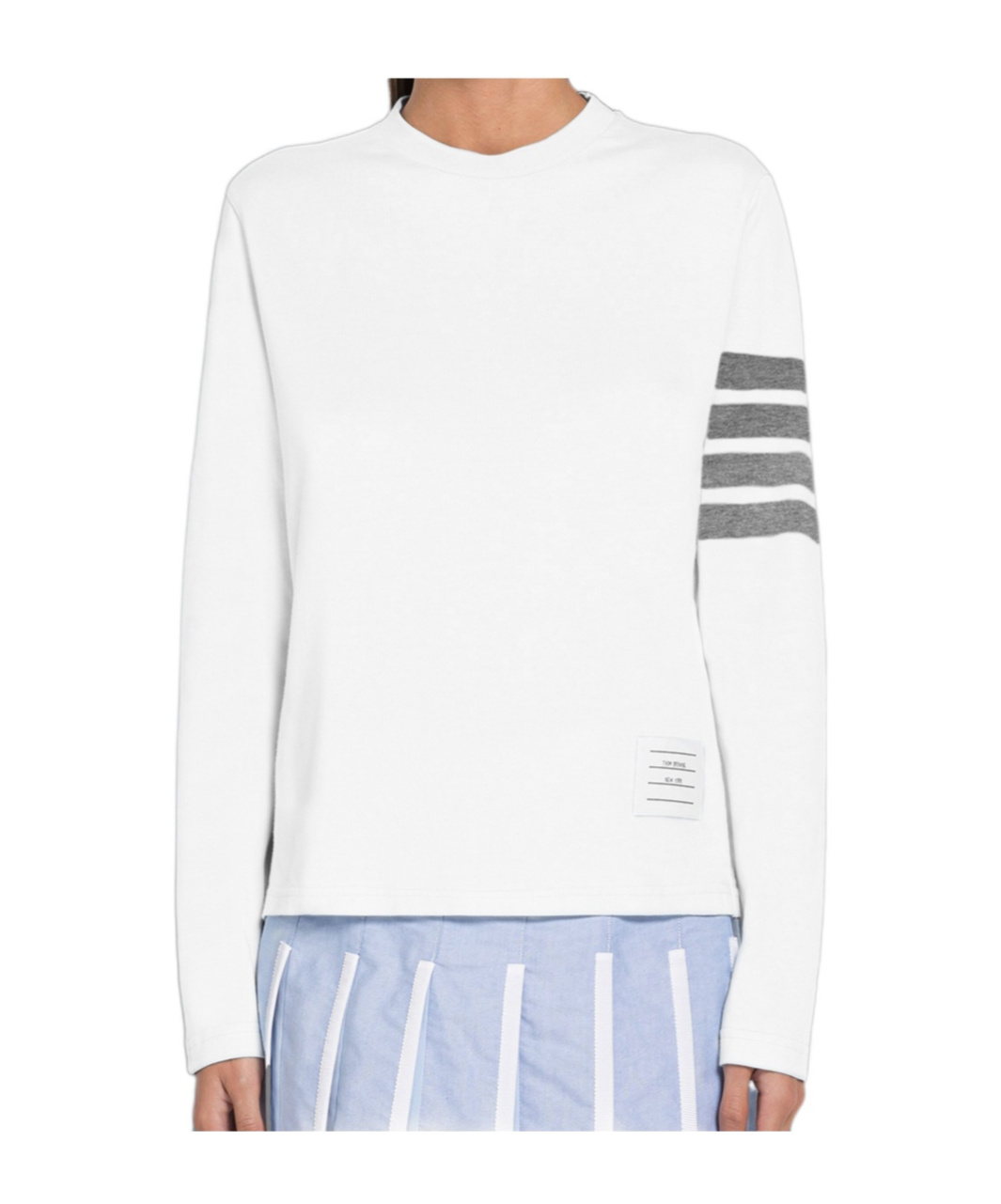 Thom Browne Crew Neck Striped Sleeve Long Sleeves In White