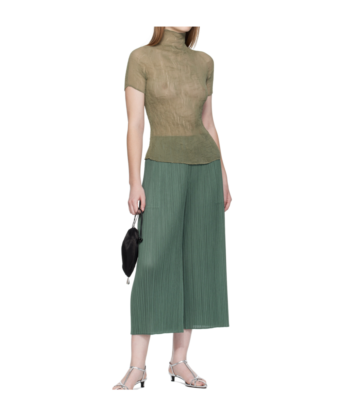 Issey Miyake Chiffon Twist 3 Chiffon Turtleneck In Green