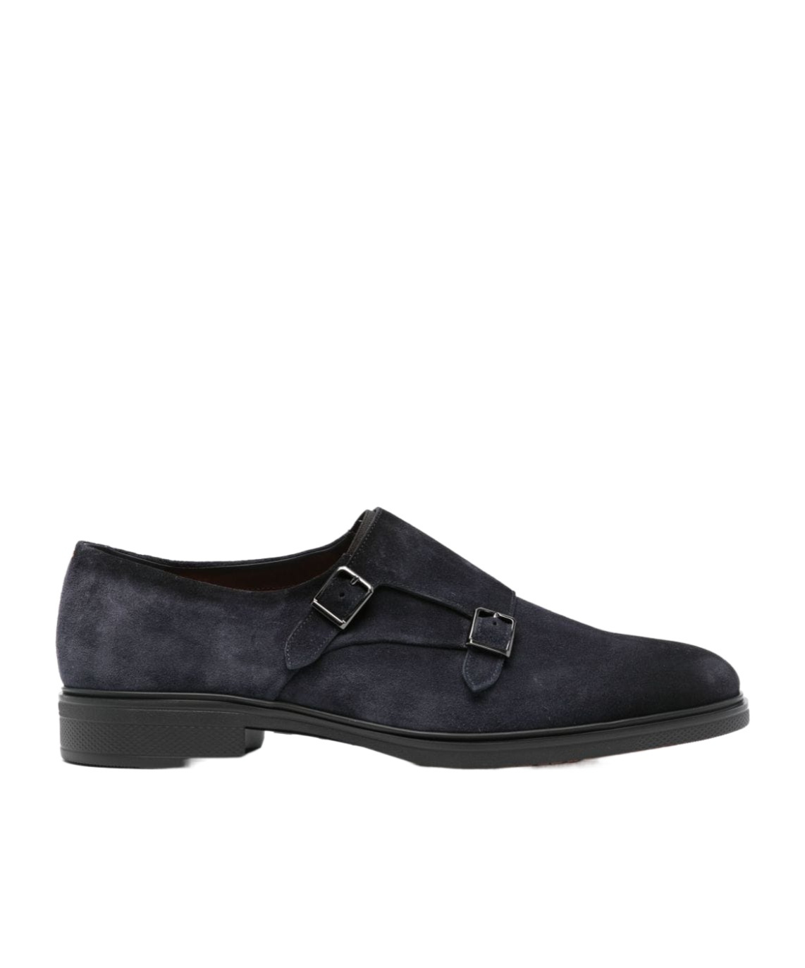 Santoni Round Toe Calf Suede Brogues With Rubber Sole In Black