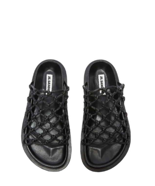 Jil Sander Mesh Leather Sandals In Black