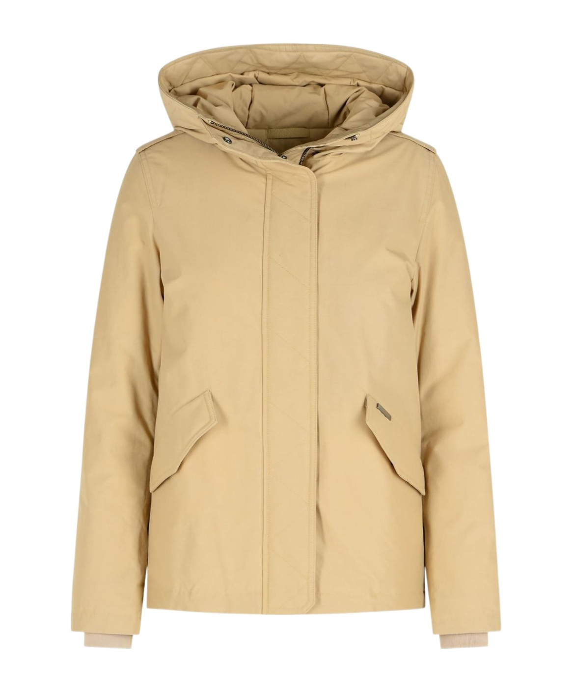 Woolrich Soft Cotton-polyamide Blend Beige Jacket With Hood In Brown