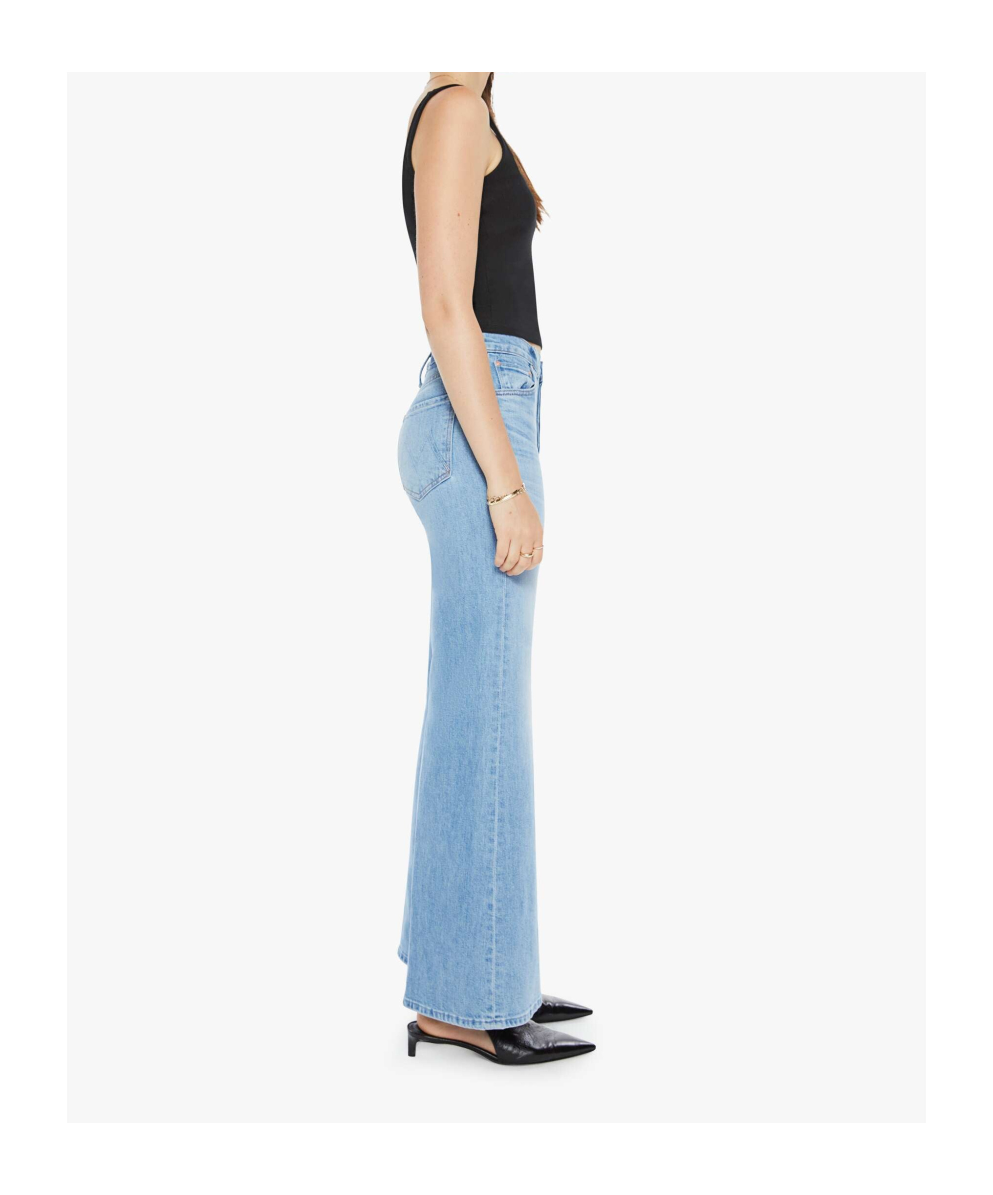 Mother The Twister Sneak Frayed Hems Flared Wide Leg Jeans In Blue