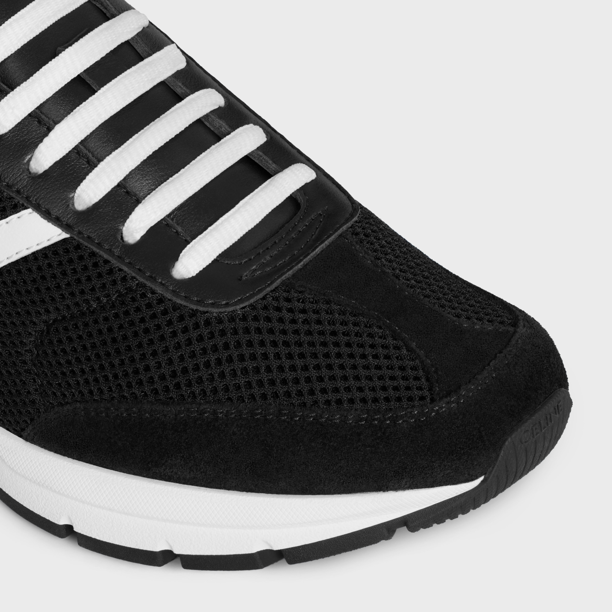 Celine Runner Cr-01 Mesh Fabric Sneakers In Black/fluorescent White
