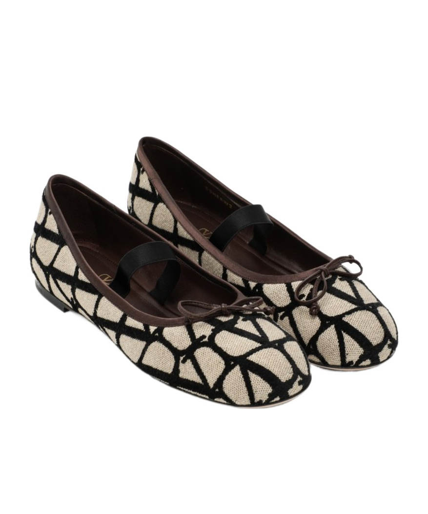 Valentino Ballerinas With Iconographic Motif And Bow Detailing In Black