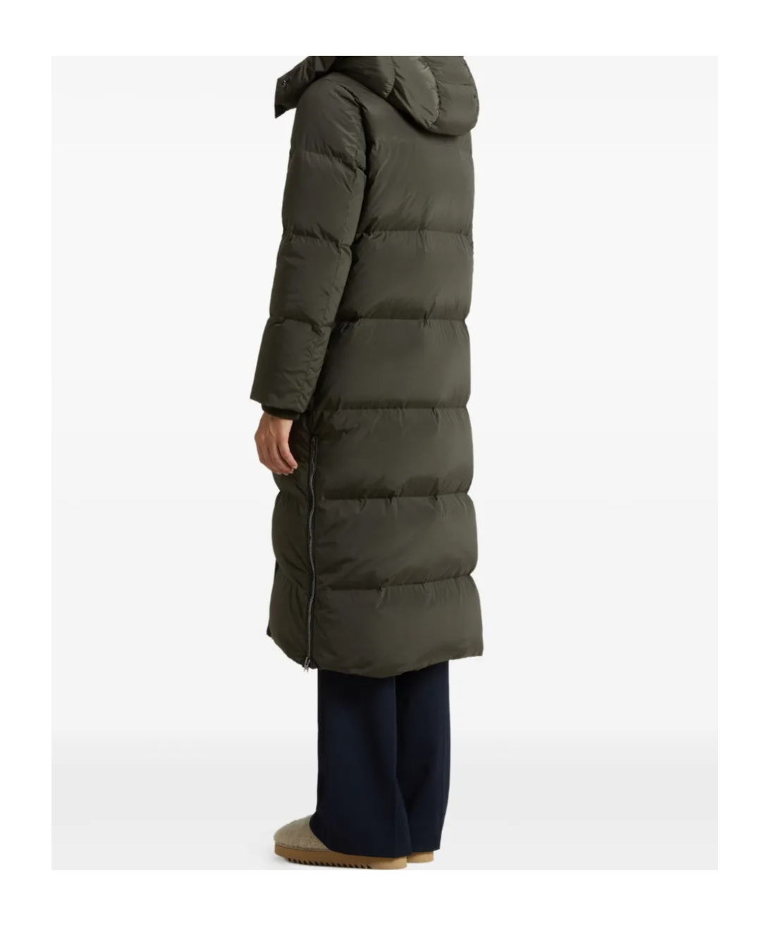Woolrich Long Hooded Quilted Coat Front Pockets In Brown